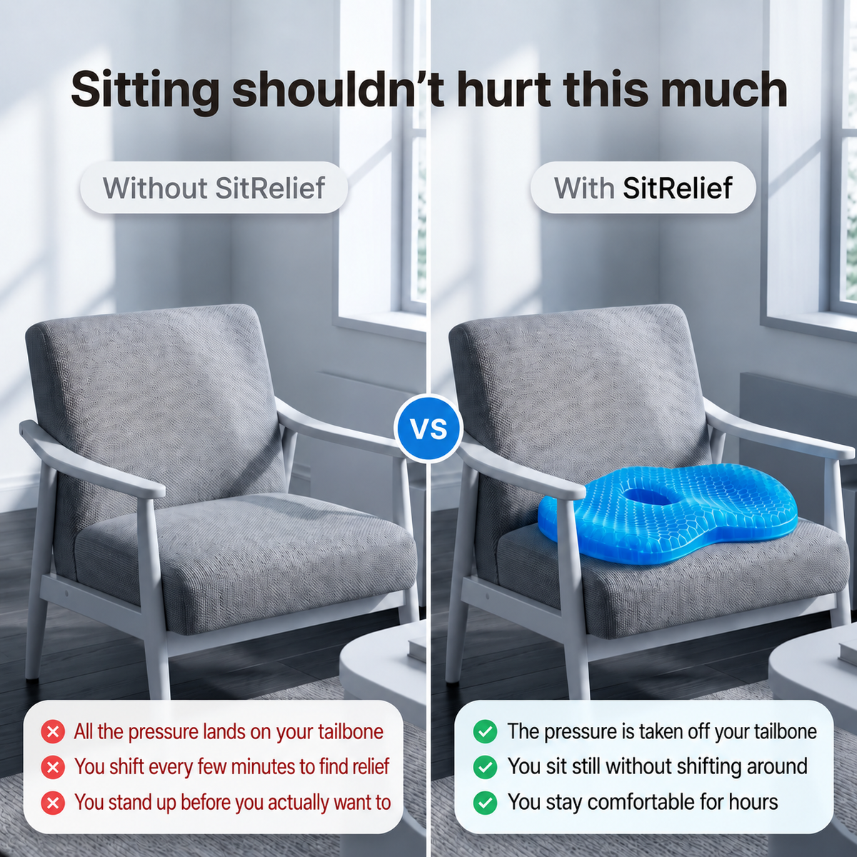 Say Goodbye To Your Tailbone Pain And Sit Comfortably For Hours With SitRelief™
